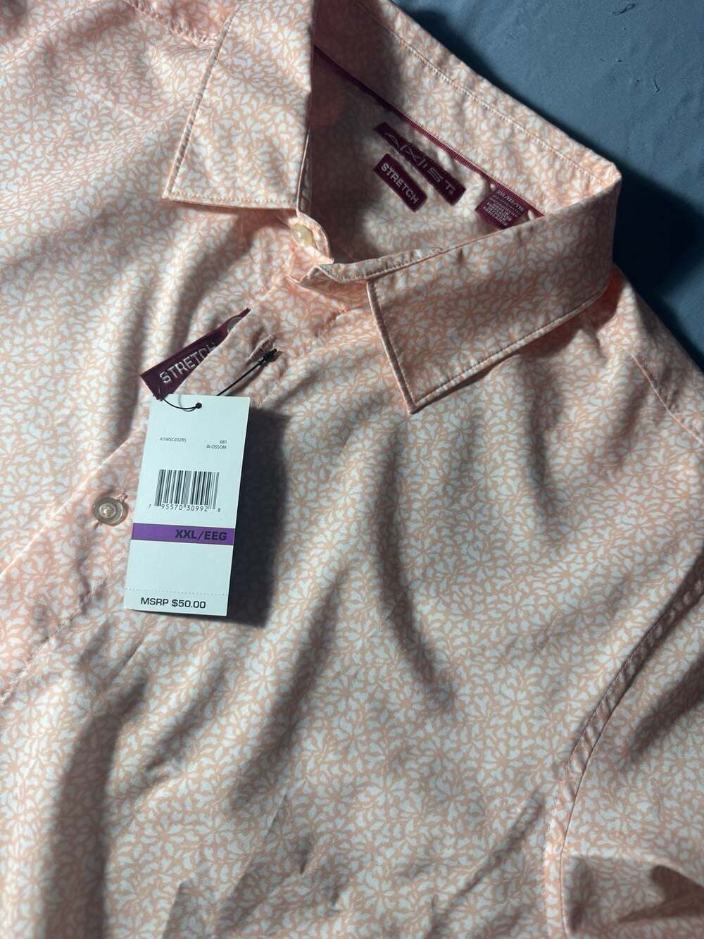 Axist Stretch Short Sleeve Button Down Shirt Size XXL Peach